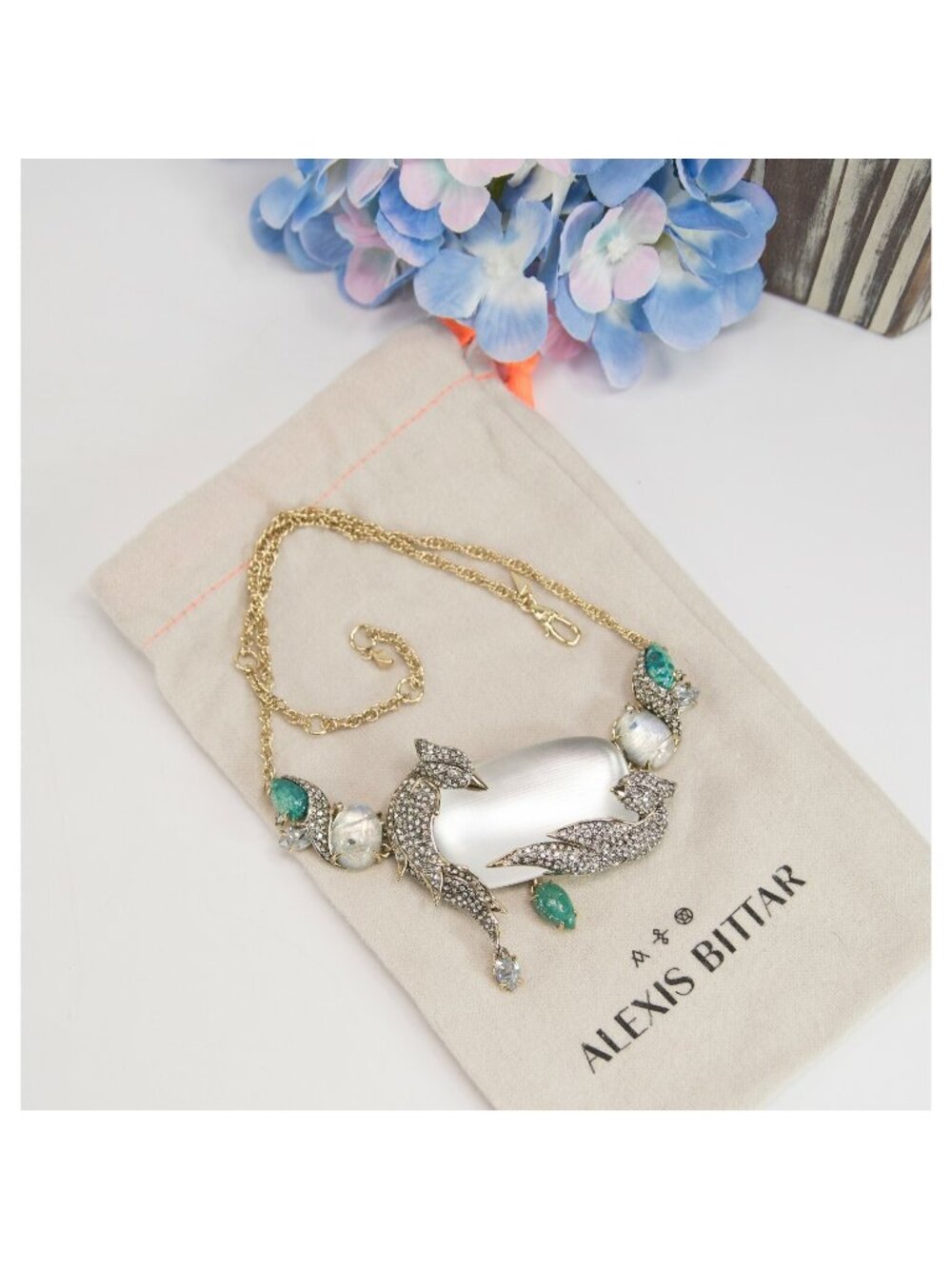 Alexis Bittar Love Birds Crystal Lucite Station Statement Necklace NWT